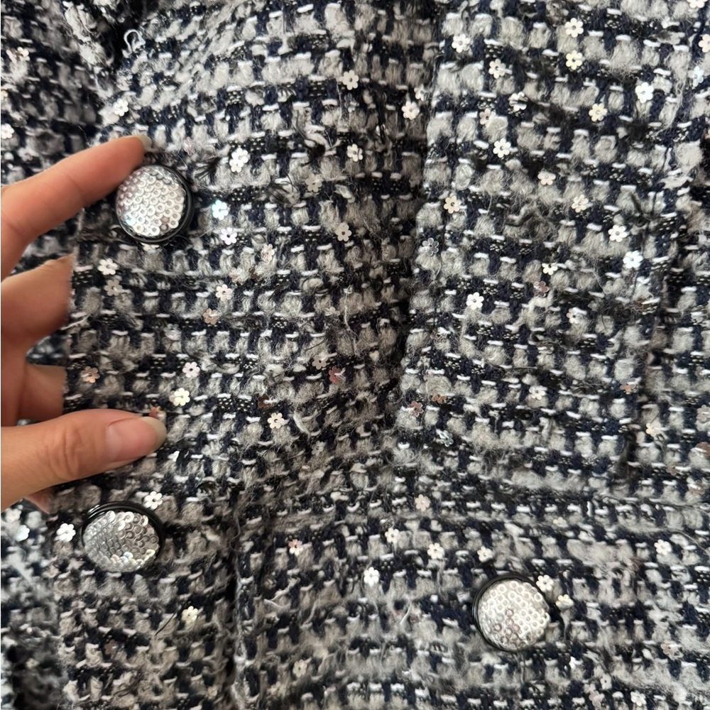 Stunning Women's Tweed Button-Up Jacket - Silver Sequins - Picture 8 of 11